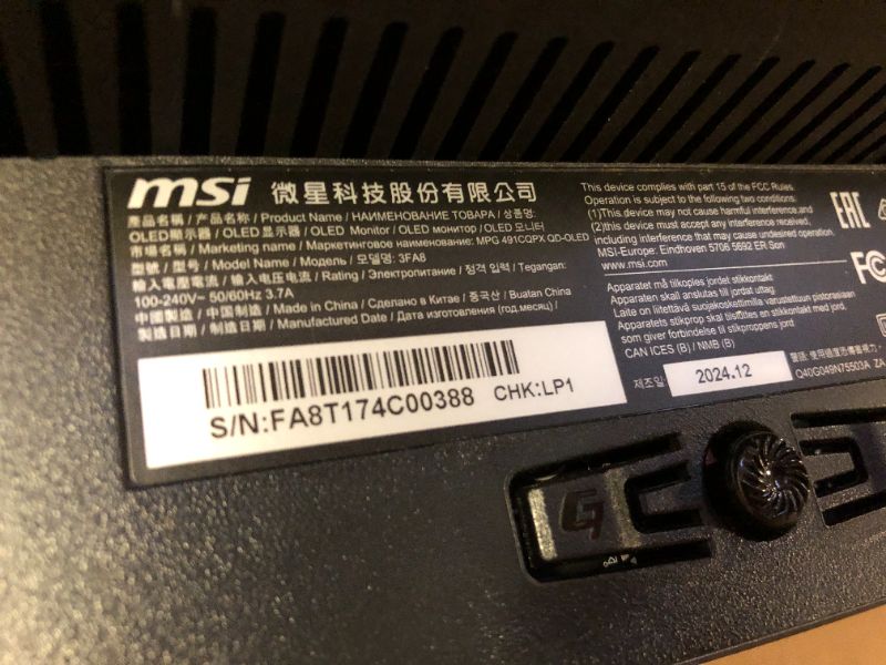 Photo 1 of MSI MPG 491CQPX QD-OLED 49-inch QD-OLED 5120 x 1440 (DQHD) Computer Monitor, 240Hz, Adaptive-Synch, HDMI, Display Port, VGA Port, VESA Mountable, Tilt, Height Adjustable, Speaker, 0.03ms, Black