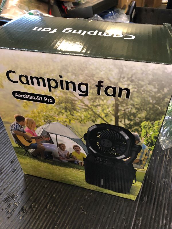 Photo 1 of Portable Misting Fan 42800mAH Rechargeable with Remote Control, 6L Bucket Camping Fan with LED Lights & Stepless Speed Control & Cooling Mist, Portable Handle & Rotate Hook, Timer Function
