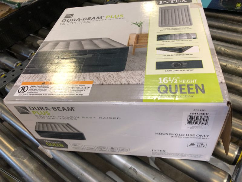 Photo 1 of Intex 64135ED Dura-Beam Plus Deluxe Pillow: Fiber-Tech – Queen Size – Built-in Electric Pump – 16.5in Bed Height – 600lb Weight Capacity