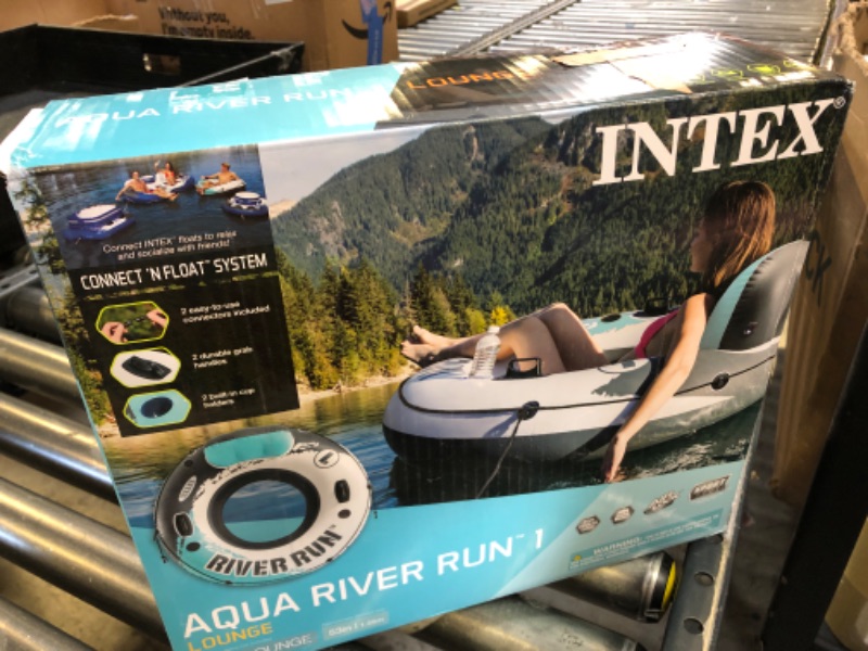 Photo 1 of INTEX 56825EP River Run 1 Inflatable Floating Lounge: Comfortable Backrest – Built-in Cup Holders – Durable Grab Handles – All Around Grab Rope – 220lb Weight Capacity – Color May Vary