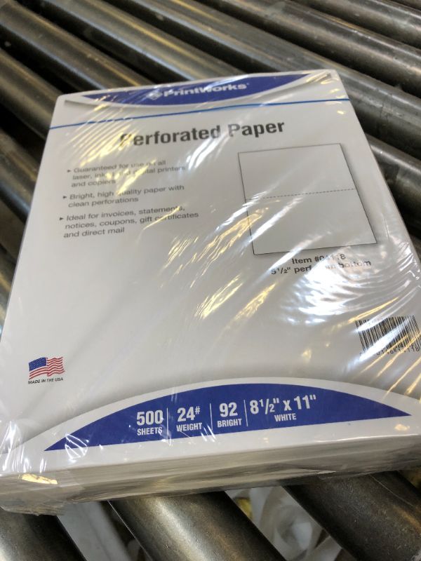 Photo 1 of PrintWorks Professional Half Sheet Perforated Paper 8.5” x 11” - Perfect For W-2, 1099, & Statement Use - Made in the USA - 500 Sheets - 24 lb - A5 Paper - Printer Compatible - White (04118)