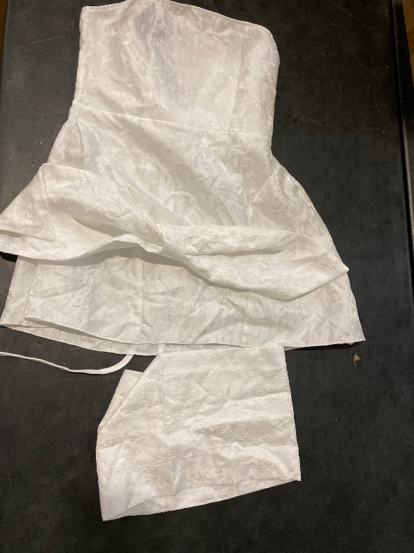 Photo 1 of Size S JUMISEE Embroidery Satin Homecoming Dress with Bow Modest Strapless Mini Dresses A Line Short Prom Dress Party Gown White