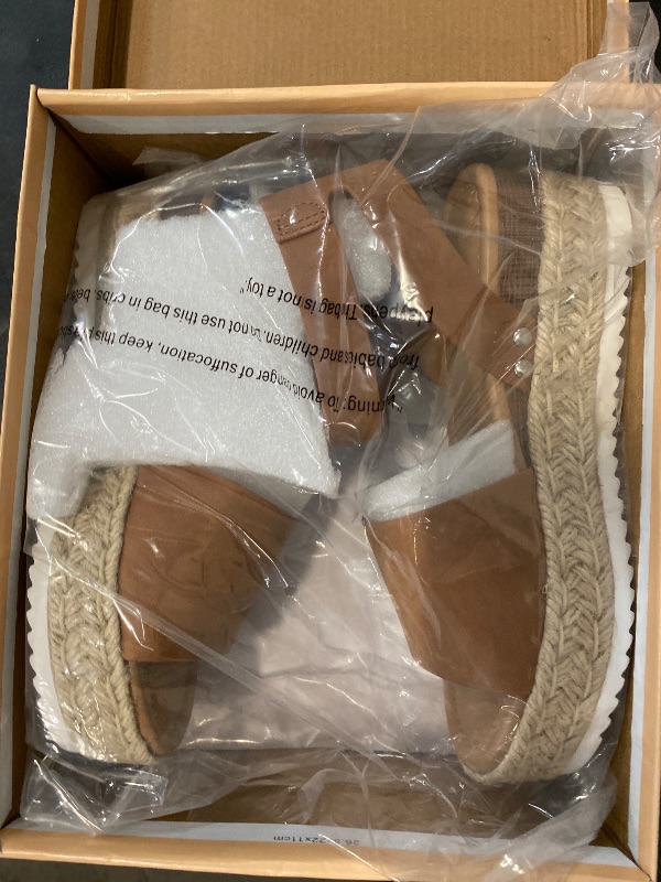 Photo 1 of Size 5.5 Soda Topic Open Toe Buckle Ankle Strap Espadrilles Flatform Wedge Casual Sandal (Tan, us_footwear_size_system, adult, numeric, medium, 