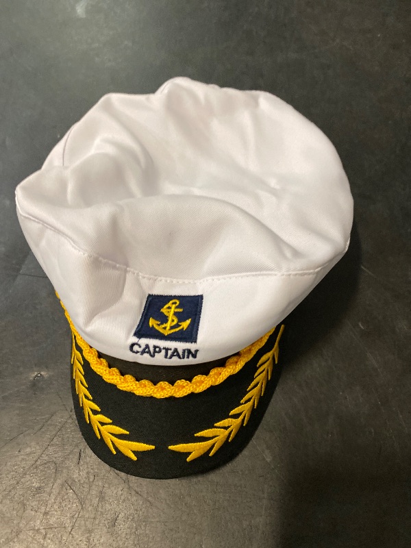 Photo 1 of Captain Yacht Hat Boat Cap, Sailor Marine Admiral Hat for Halloween Costume Accessories, 8.6 x 6 x 2'' White