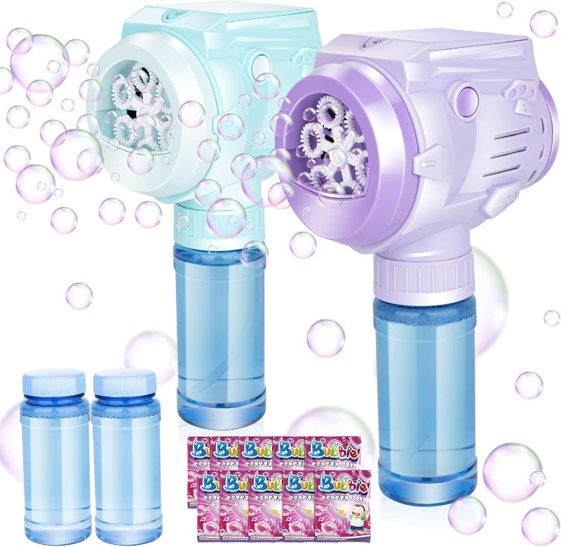 Photo 1 of Automatic Bubble Guns with Light, Zealous 2pc High Output Bubble Machines with Bubble Solution & Bubble Concentrate,Handheld Battery Operated Bubble Maker Toys for 3000+ (Bubble-White)