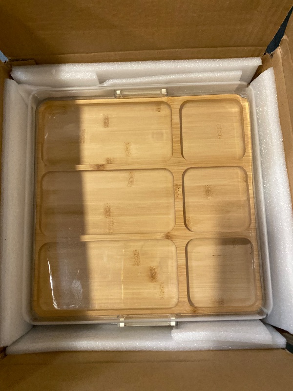 Photo 1 of Charcuterie Boards, Bamboo Charcuterie Board with Lid, Cheese Board with Buckle Locking, Cutting Boards for Kitchen, House Warming Gifts New Home, Gifts for Women, 6 Compartments