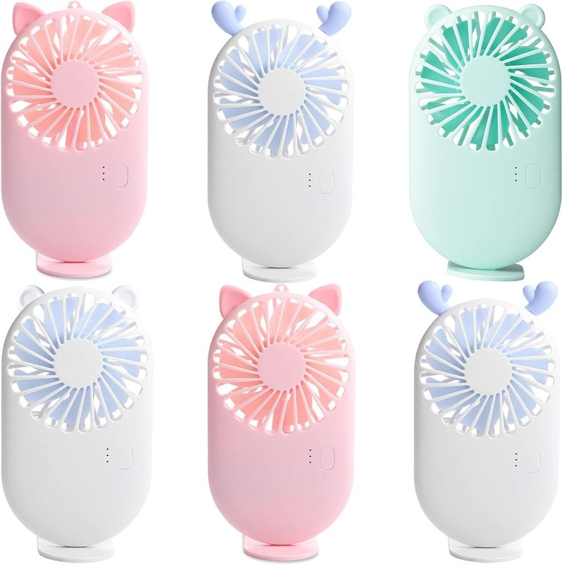 Photo 1 of 4 Pack Handheld Mini Fan Bulk, Cute Portable Pocket Fan with Holder, USB Rechargeable Personal Fans, 3 Speed Battery Operated Small Eyelash Fans for Women Men Kids Outdoor Office