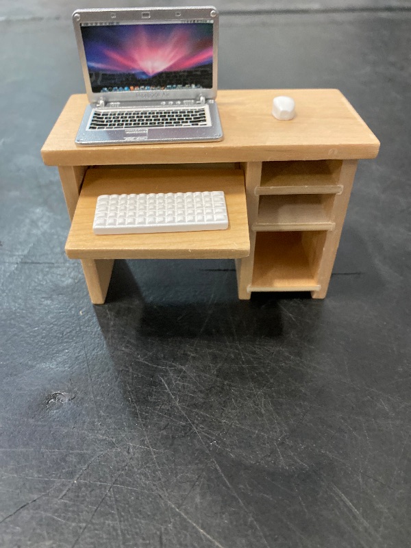 Photo 1 of Dollhouse Miniature Laptop Computer and Office Table Doll House Simulation Notebook Accessories for Doll 1/6 1/12 Miniatures Pretend Play