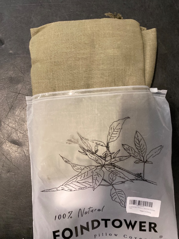 Photo 1 of Foindtower Set of 2 Decorative Linen Fringe Throw Pillow Covers Cozy Boho Farmhouse Cushion Cover with Tassels Soft Accent Pillowcase for Couch Sofa Bed Living Room Home Decor, 24×24 Inch, Olive Green