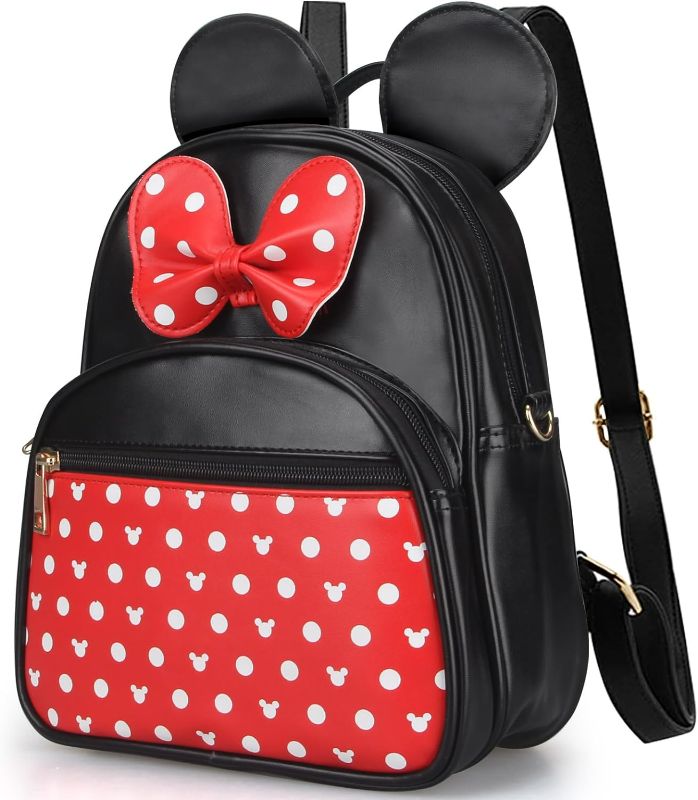 Photo 1 of Cute Red Backpack for Girl Bowknot Polka Dot Mini Mouse Leather Backpacks for Toddler Little Girl Backpack Kids Small Travel Backpacks Convertible Shoulder Bag Purse for Children Daypack