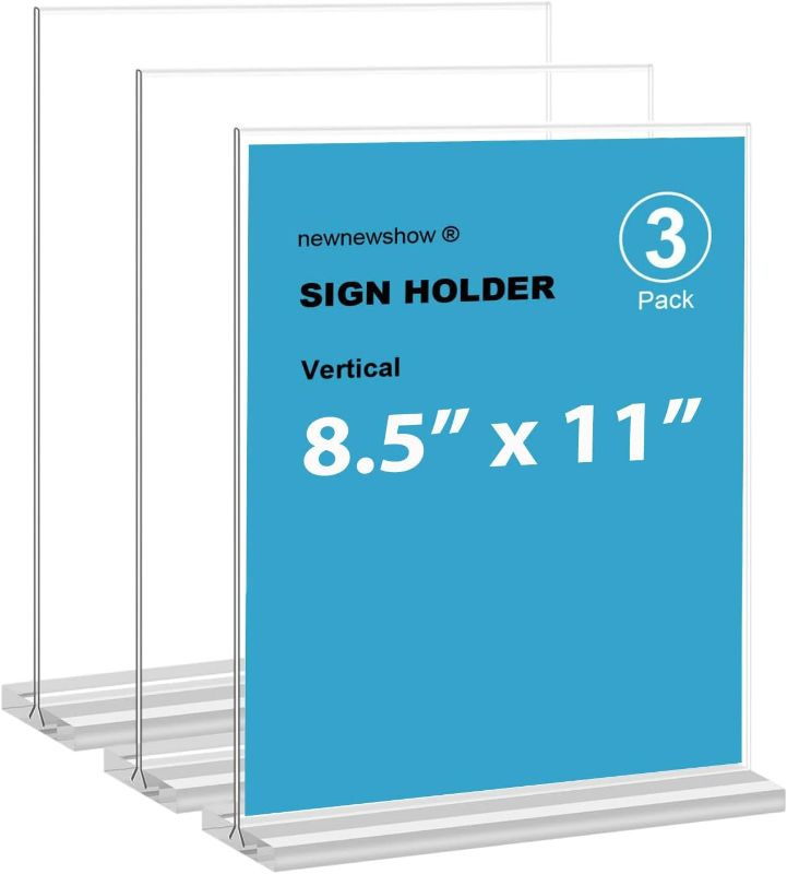 Photo 1 of newnewshow 8.5x11 Acrylic Sign Holder 3 Pack Vertical Double-Sided Display (Optional 8.5x11 8.5x5.5 5x7 Horizontal and Vertical)