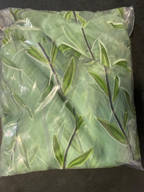 Photo 1 of Breling Willow Voile Curtains Cute Green Sheers Leaf Tulle Vine Window Sheers Ivy Pretty Curtain for Living Room Bedroom Window Door Balcony(2 Pieces,39.4x94inch)