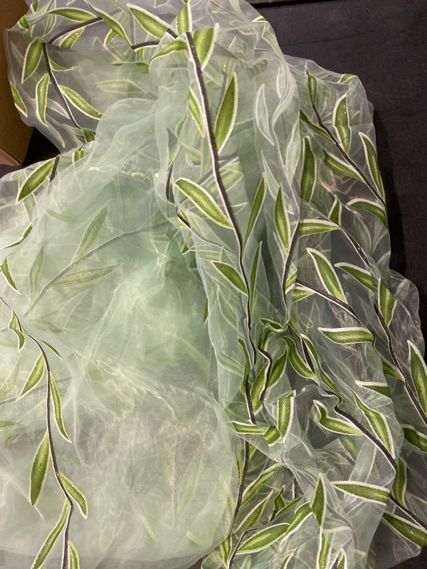 Photo 1 of Breling Willow Voile Curtains Cute Green Sheers Leaf Tulle Vine Window Sheers Ivy Pretty Curtain for Living Room Bedroom Window Door Balcony(2 Pieces,39.4x94inch)