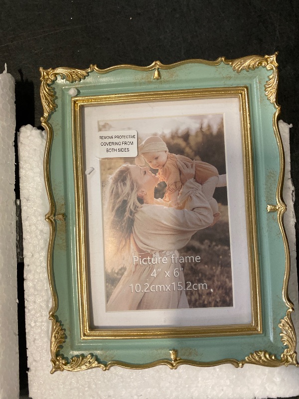 Photo 1 of PHAREGE Vintage Picture Frame 5x7 Mint Green Gold, 5 by 7 Ornate Decorative Antique Frame with Mat for 4x6 Photo, Fancy Matted Frame for Desktop or Wall, Horizontal or Vertical