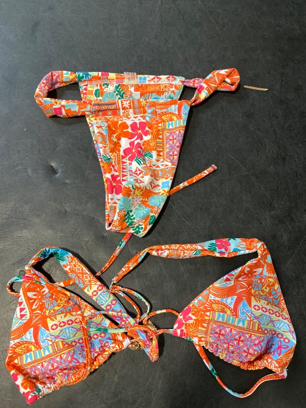 Photo 1 of Size S RoseSeek Women's 2 Piece Floral Tropical Print Bikini Set Boho Triangle Bathing Suit Tie Backless Swimsuit Sets Multicolor 