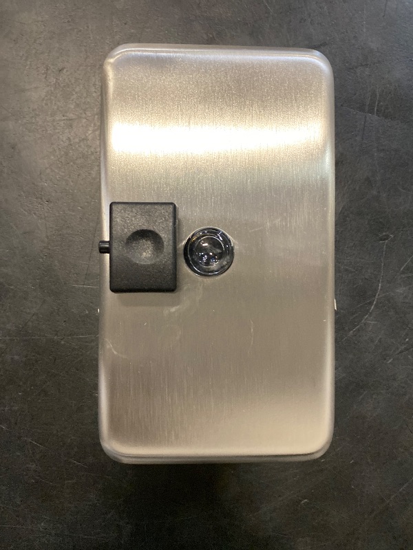 Photo 1 of Bobrick Surface-Mounted Soap Dispenser - Satin-Finish Stainless Steel, 40-fl oz Capacity, Manual Liquid Soap Dispenser with Low Soap Indicator, Top Fill, Vandal-Resistant, Wall-Mounted Design (B-2112)