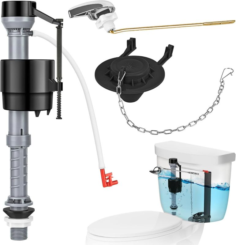 Photo 1 of Universal Toilet Flusher Replacement Kit, Water-Saving & Height Adjustable Fill Valve, 2-Inch Flapper, Toilet Handle Lever, Quiet & Anti-Siphon Toilet Repair Kit Inside Tank (Black, 1-Pack)