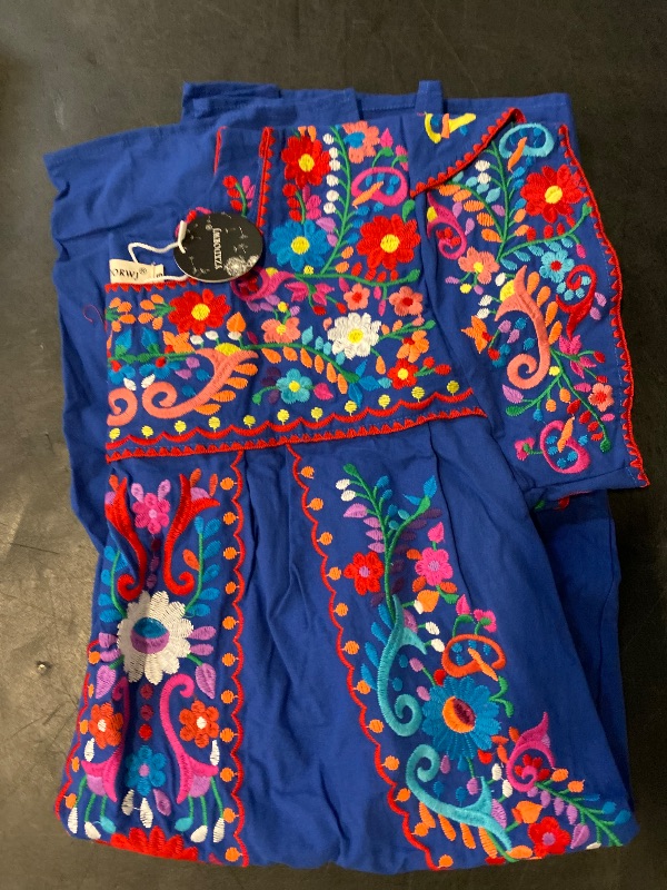 Photo 1 of Size S YZXDORWJ Women Mexican Embroidered Dress Ruffle Collar Sleeveless ( 326BL)