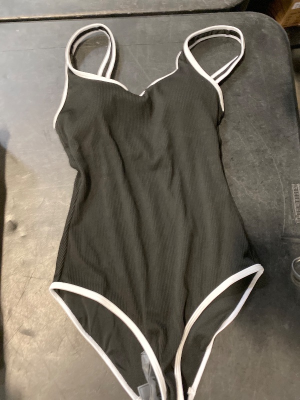 Photo 1 of Size S BMJL Women's One Piece Swimsuit Sports Adjustable Strap Bathing Suit Color Block Ribbed High Cut Swimsuits(,Black)
