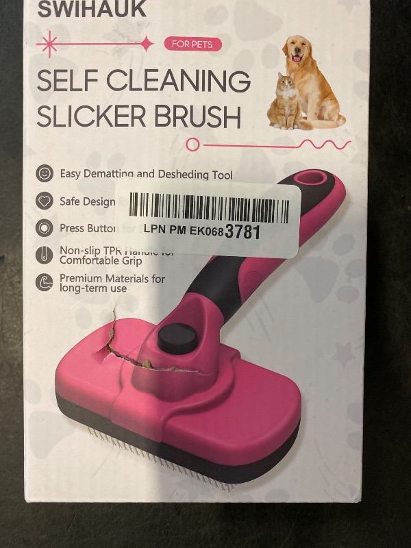 Photo 1 of Swihauk Self Cleaning Slicker Brush for Dogs & Cats - Skin Friendly Grooming, Deshedding, Hair Removal for Puppies & Long/Short Haired Pets, Pet Supplies Accessory, Pink