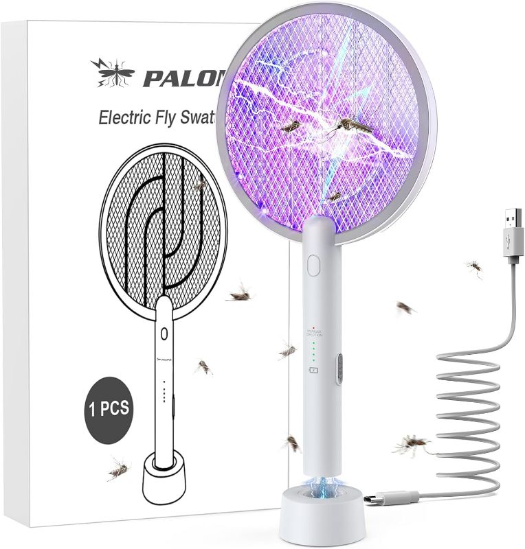 Photo 1 of PALONE Electric Fly Swatter 4000V Bug Zapper Racket 2 in 1 Fly Swatter with 1200mAh Battery Rechargeable Mosquito Killer Lamp with 3 Layers Safety Mesh for Indoor and Outdoor