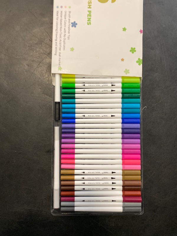 Photo 1 of Dual Brush Marker Pens for Coloring Books, Tanmit Fine Tip Coloring Marker & Brush Pen Set for Journaling Note Taking Writing Planning Art Project