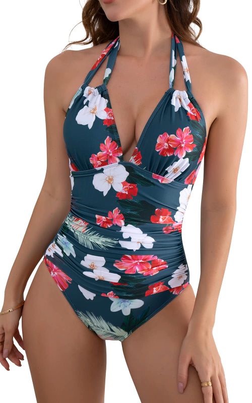 Photo 1 of Size L B2prity Women's Slimming One Piece Swimsuits Tummy Control Bathing Suit Halter Swimwear for Big Busted Curvy Woman