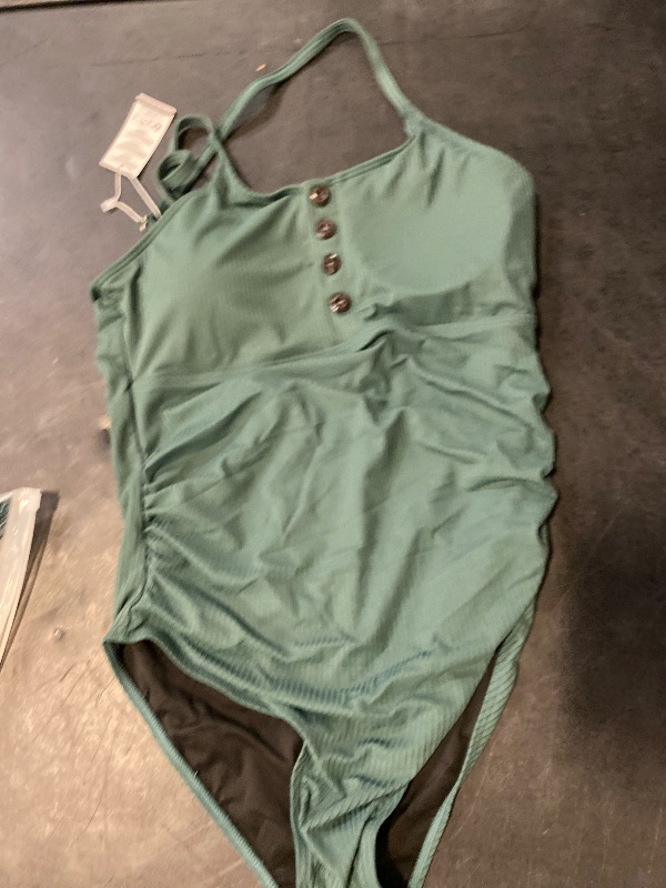 Photo 1 of Size S Ribbed One Piece Swimsuits for Women Button up Swimwear Tummy Control Retro Bathing Suits Green 