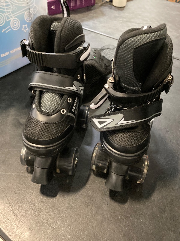 Photo 1 of Ages 3-12 Boys' Double-Row Roller Skates with Protective Gear - One-Click 4-Size Adjustable, Safety Brake System with Latch & Light-Up Wheels, Indoor/Outdoor Youth Skates for Kids 