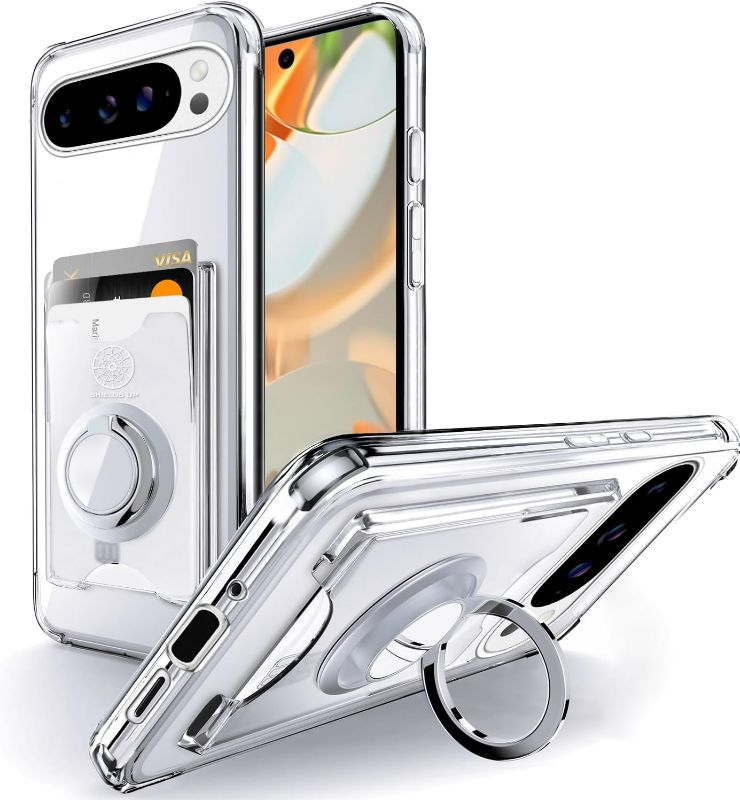 Photo 1 of Shields Up for Pixel 9 Pro XL Case, Minimalist Wallet Case with Card Holder [3 Cards] and Ring Kickstand/Stand, [Drop Protection] Slim Protective Cover for Google Pixel 9 Pro XL - Clear