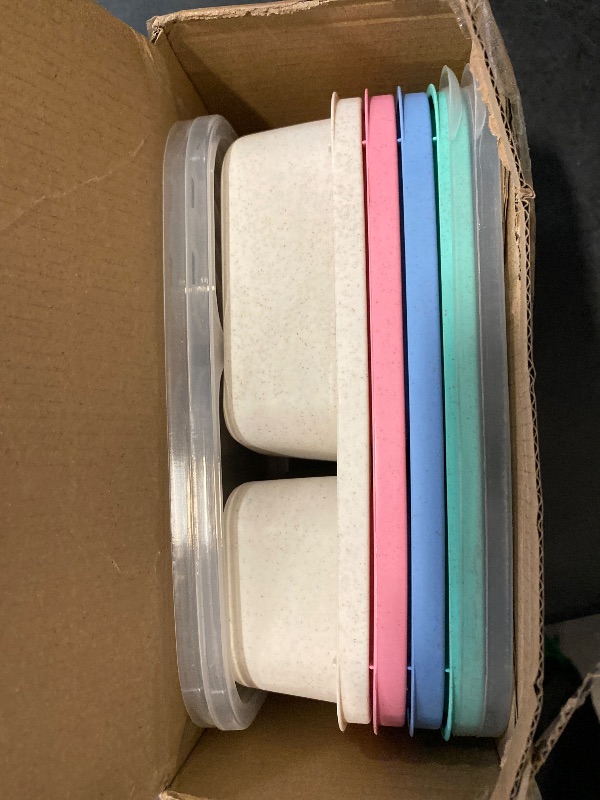 Photo 1 of buluker 4 Pack Bento Lunch Box Set 3 Compartment Food Storage Containers Wheat Straw Meal Prep Lunch Box Plastic Food Storage Containers, Microwave and Dishwasher Safe (light colour)
