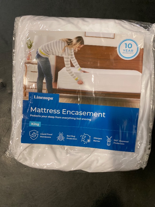 Photo 1 of Linenspa Zippered Mattress Encasement – King Size Waterproof Mattress Protector – Quiet Cover & Complete protection – Dorm Room Essentials, White