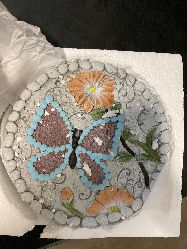 Photo 1 of Garden Stepping Stones Set of 2 Butterfly Outdoor Garden Decor 10 inch Round Decorative Stones Pavers for Garden Walkway Landscaping, Hummingbird Gifts (N6-YYD334)