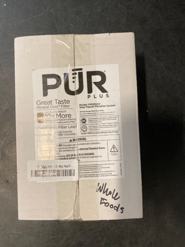 Photo 1 of PUR PLUS Vertical Faucet Mount Water Filtration System, Lead-Reducing Filter, Great-Tasting Water, Easy Install, Lasts 100 Gallons, Compatible with Sinks with External Aerators, Grey