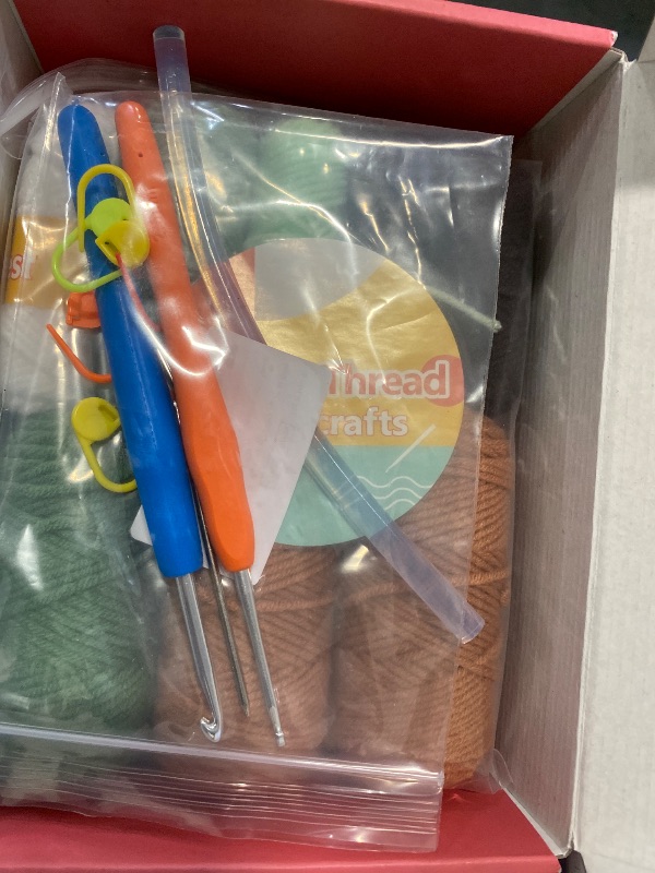 Photo 1 of Finnacy Crochet Kit for Beginners Adults,Potted Succulent Plant Crochet Storage Box, All You Need in, Include Crochet Yarns, Hook, Step-by-Step Video, Instruction and Crochet Accessories