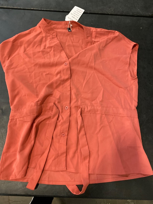 Photo 1 of Size M Womens Button Down Blouses Casual Peplum Summer Tops Dressy Chiffon Work Blouse Coral 