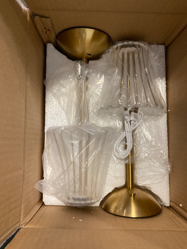 Photo 1 of HEQET Cordless Table Lamps for Home,Table,Dining Room, Gold Rechargeable Lamps, USB Charge 12'' Tall LED Brass Portable Outdoor Indoor Table Lamp with Built-in Dimmer (Pack2 Gold Flower Lamp)