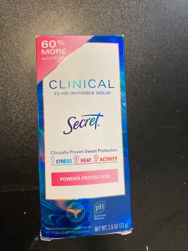 Photo 1 of Secret Clinical Strength Antiperspirant Deodorant for Women, 3X Stress Protection, 72hr Sweat & Odor Protection, PH Balancing Minerals, Invisible Solid, Powder Protection Scent, 2.6 oz