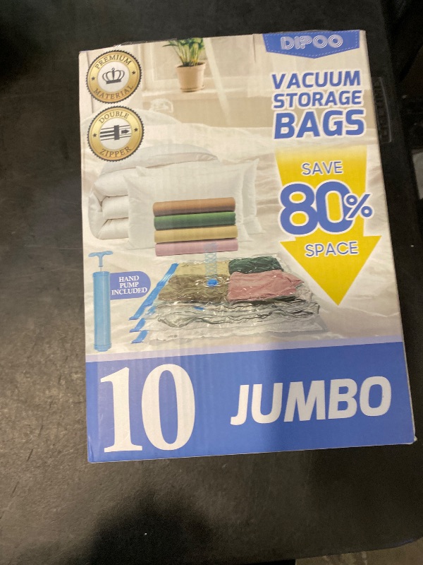 Photo 1 of 10 Pack Jumbo Vacuum Storage Bags with Hand Pump, 80% Storage Space Saving, Sturdy Leak-Free Space Saver Vacuum Seal Bags for Clothing, Vacuum Compression Bags for Travel Lugggage Blankets Comforters