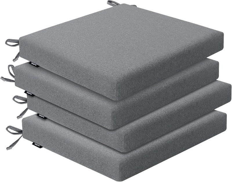 Photo 1 of Outdoor Chair Cushions Set of 4, Water-Resistant & Fadeness 17" W x 16" D x 2" T Seat Cushion, High Density Foam with Dual Straps for Patio Garden Furniture Sofa Dining Chairs, Dark Grey