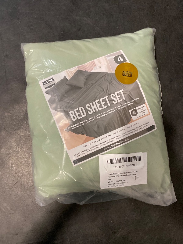 Photo 1 of Utopia Bedding Queen Sheet Set – 4 Piece Bed Sheets for Queen Size Bed, Soft and Breathable Microfiber, Includes 1 Fitted Sheet, 1 Flat Sheet and 2 Pillowcases (Sage)