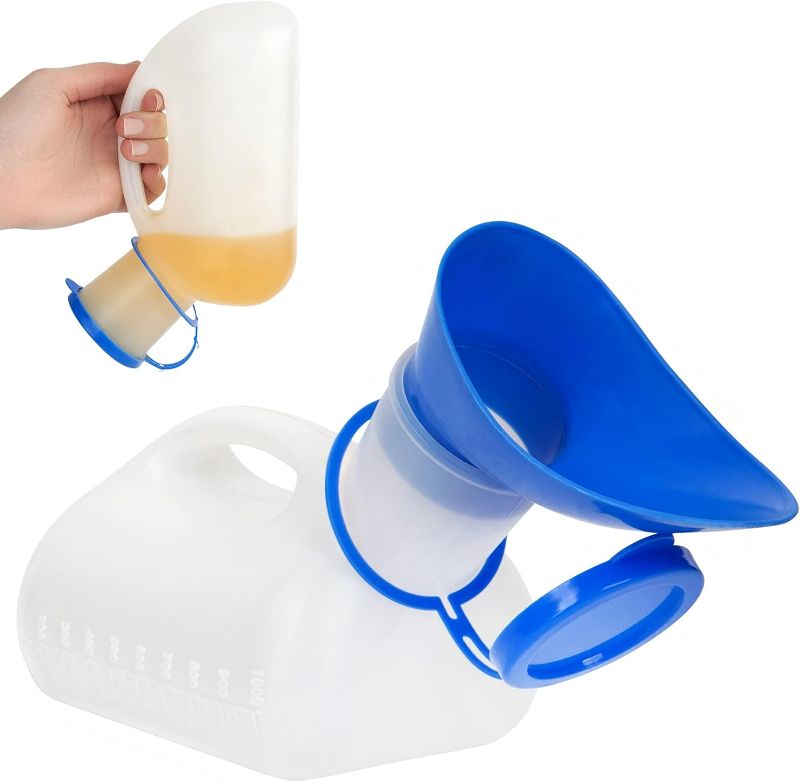 Photo 1 of Unisex Urinal Bottle (1 Pack) - Portable Urinal for Women & Men - Female Urinal with Lid - 32 Oz Female Urination Device - Women Pee Funnel Cup for Emergency, Travel, Car & Camping - Stock Your Home