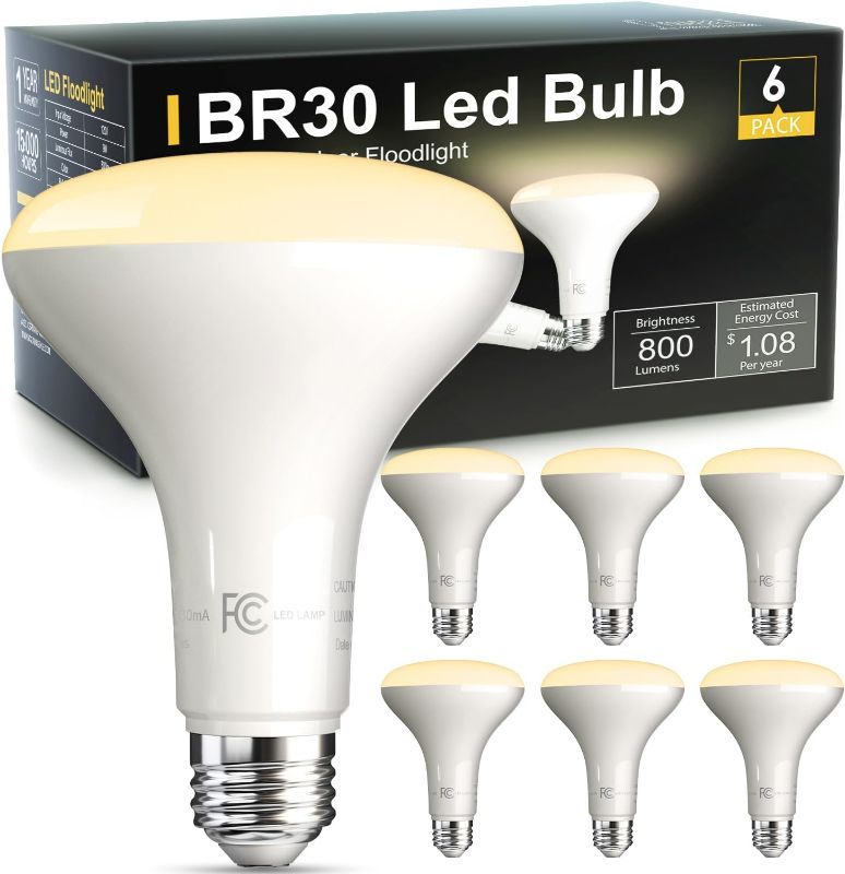 Photo 1 of TJOY 6Pack BR30 LED Flood Light Bulb, Dimmable Indoor CRI80 9W Equivalent 65W 2700K Daylight 800 Lumens, 15000 Lifetime Hours for Ceiling, Recessed Can, Living Room and Kitchen, Flicker-Free