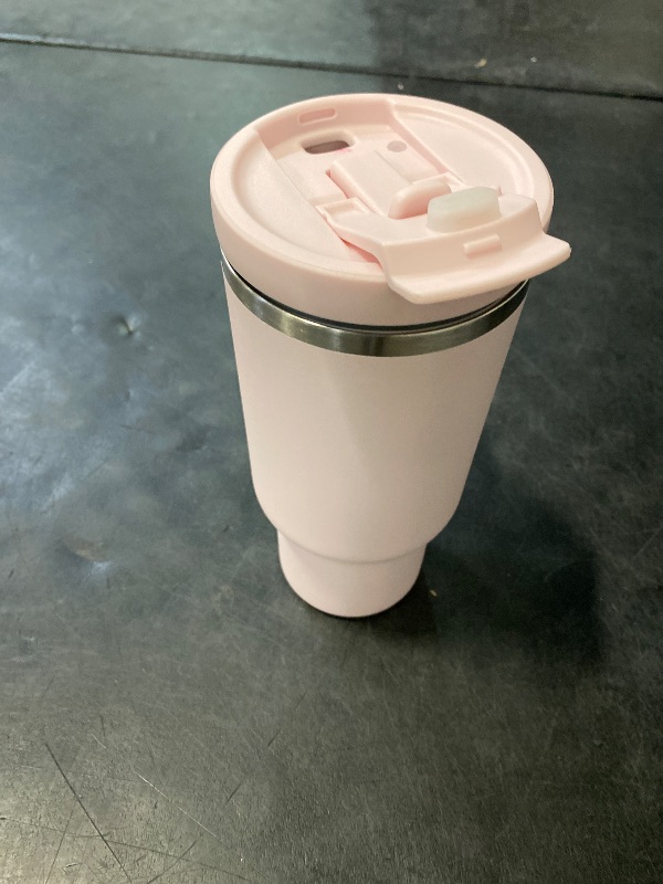 Photo 1 of 40 oz Tumbler with Handle and Straw: Stainless Steel Insulated Tumbler Keeps Cold for 24 Hours, Leakproof Travel Cup Fits in Cup Holder and BPA-Free, Cotton Candy