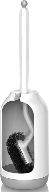 Photo 1 of HAMITOR Toilet Bowl Brush Holder Set: Bathroom Deep Cleaning Toilet Cleaner Scrubber Under Rim with Curved Bristle for Dead Corner Clean - Hidden Rv Toilet Decorative Accessories with Caddy- White
