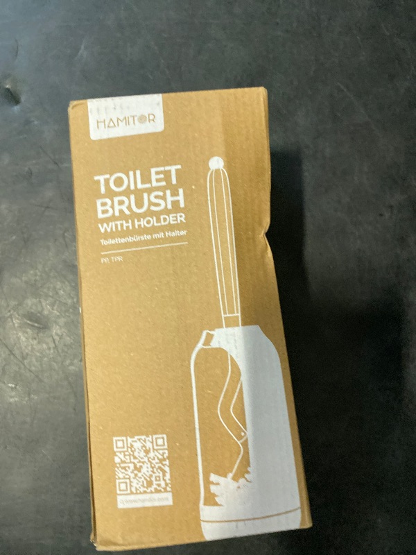 Photo 1 of HAMITOR Toilet Bowl Brush Holder Set: Bathroom Deep Cleaning Toilet Cleaner Scrubber Under Rim with Curved Bristle for Dead Corner Clean - Hidden Rv Toilet Decorative Accessories with Caddy- White