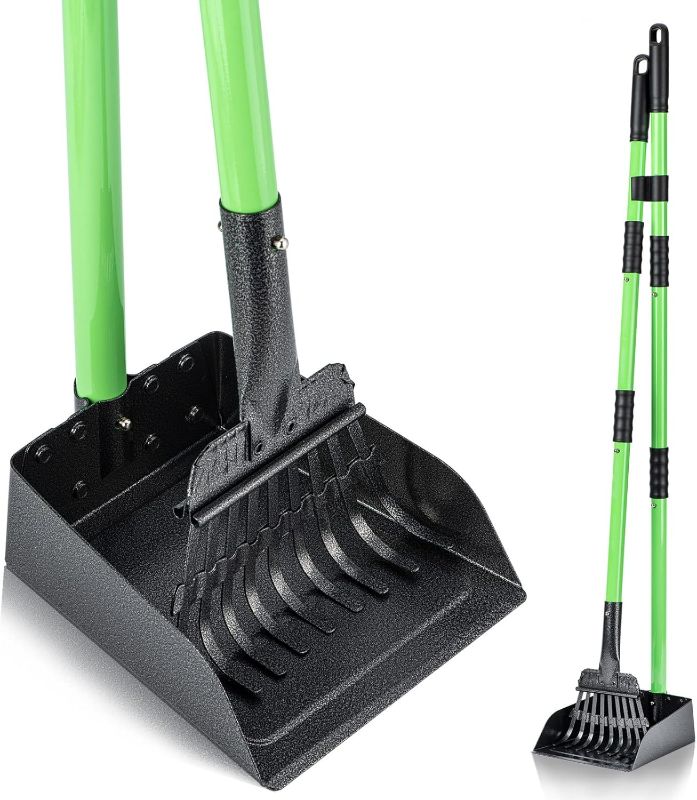 Photo 1 of MXF Pooper Scooper, Dog Pooper Scooper Long Handle Stainless Metal Tray and Rake Set for Medium Small Dogs Heavy Duty - Use on Grass, Dirt or Gravel - Pet Supplies (Green)