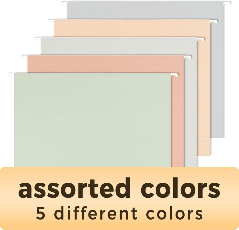 Photo 1 of SUNEE Hanging File Folders Letter Size, Pastel Colors, 25 Count Letter Size File Folders with 1/5-cut Tabs, Heavy Duty 1 Inch Expansion, Stay Organized for Your Home and Office Bulk File