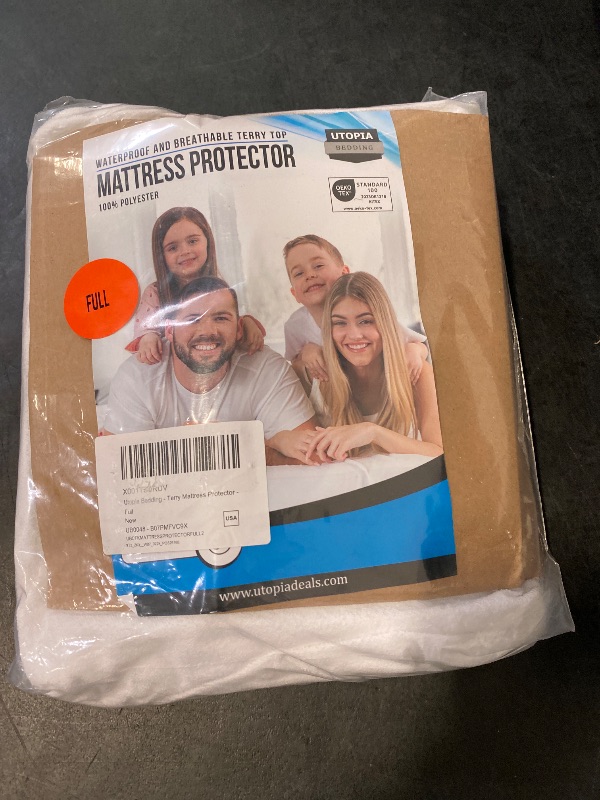 Photo 1 of Utopia Bedding Waterproof Mattress Protector Full Size, Premium Terry Mattress Cover 200 GSM, Breathable, Fitted Style with Stretchable Pockets (White)