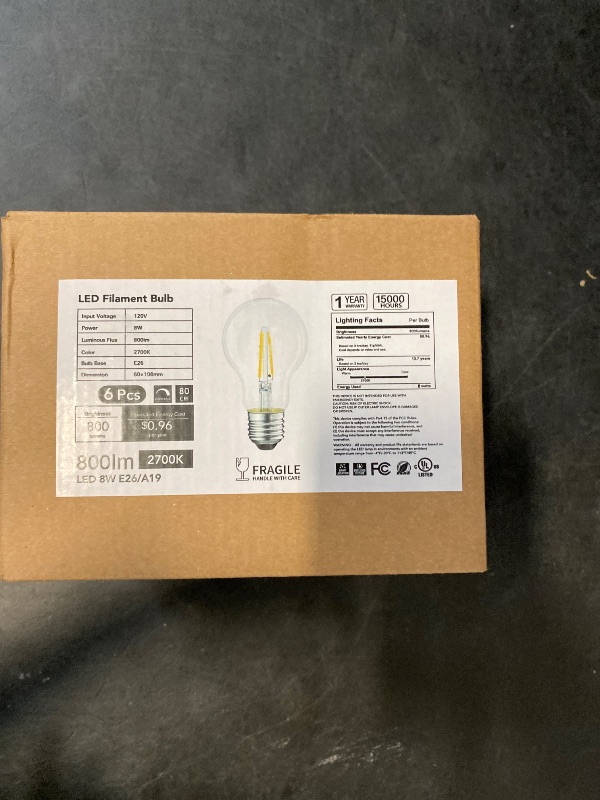 Photo 1 of TJOY 6 Pack A19 Vintage LED Edison Bulbs, Dimmable Light Bulb 60W Equivalent, High Brightness 2700K Warm White, 7W E26 Standard Base, 800Lumens, CRI80+, Clear Glass Filament Bulb for Home, Farmhouse